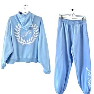 Victoria’s Secret PINK Blue Hoodie & Sweatpants Set Oversized Hoodie M